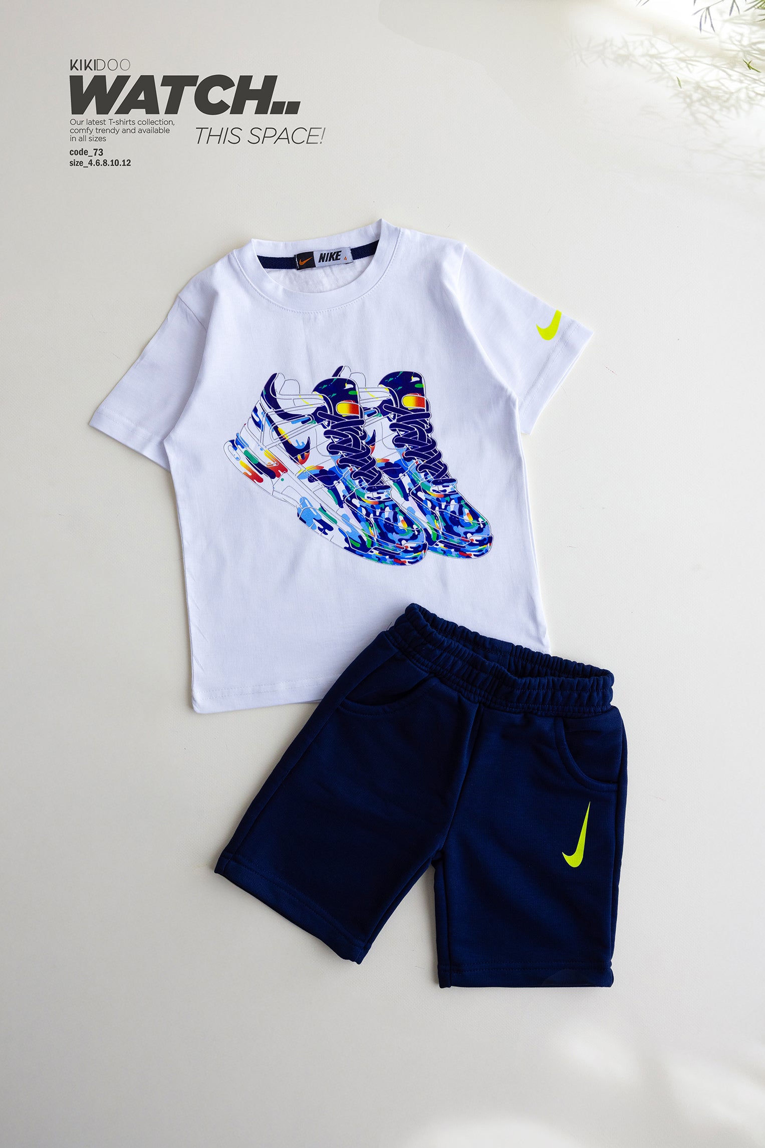 Boys' White T-Shirt with Blue Sneaker Print & Navy Shorts Set