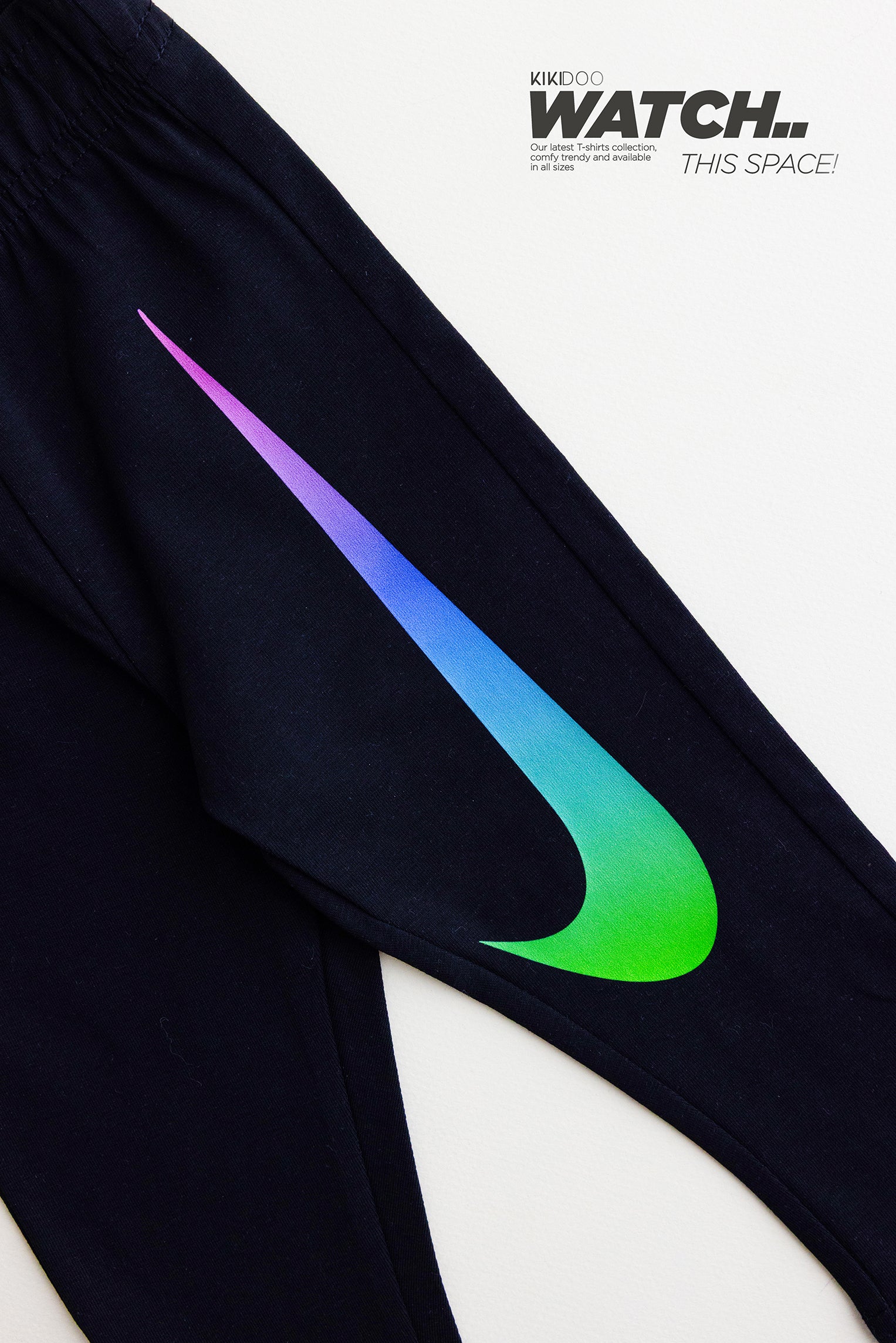 Girls’ Nike Color Block Set – White Graphic Tee & Black Rainbow Swoosh Leggings