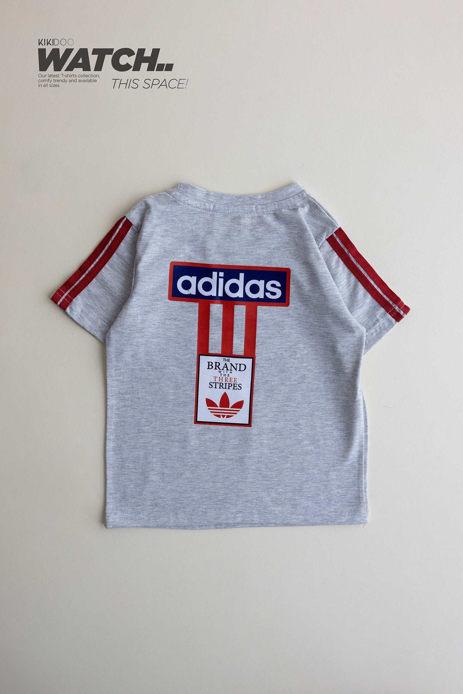 Adidas-Inspired Boys’ Summer Set – grey Tee with red Stripes & black Shorts