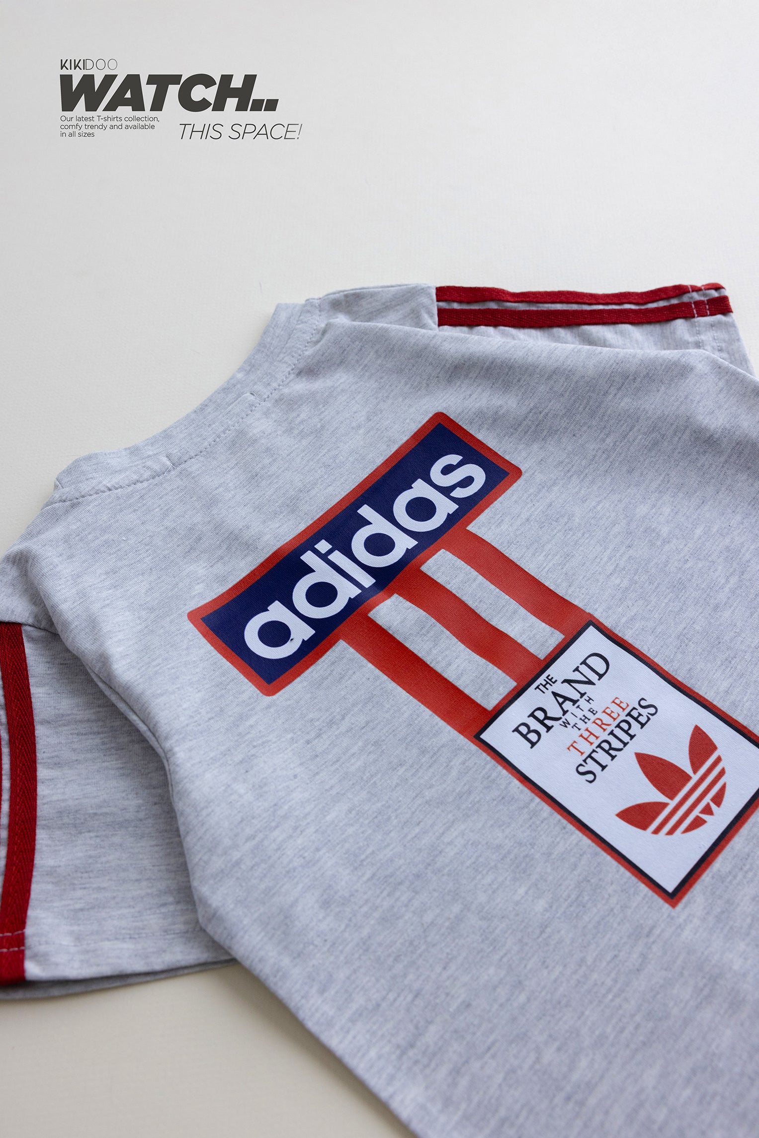 Adidas-Inspired Boys’ Summer Set – grey Tee with red Stripes & black Shorts