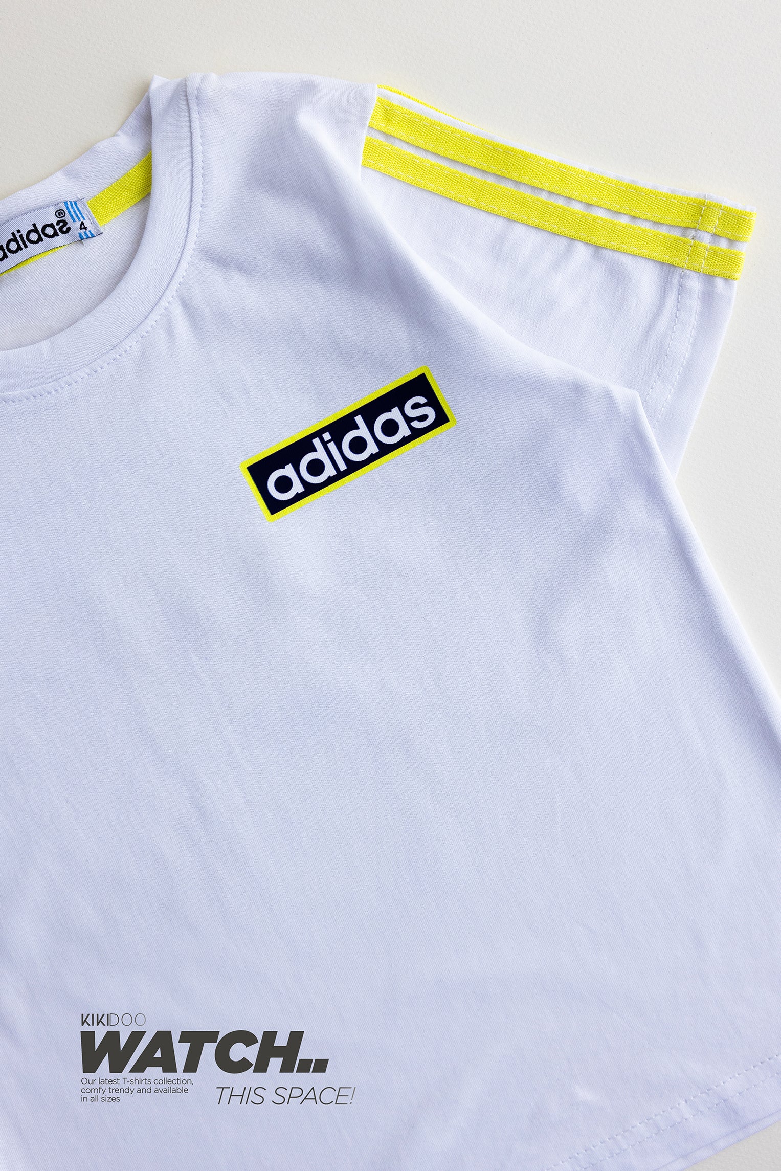 Adidas-Inspired Boys’ Summer Set – White Tee with Yellow Stripes & Navy Shorts
