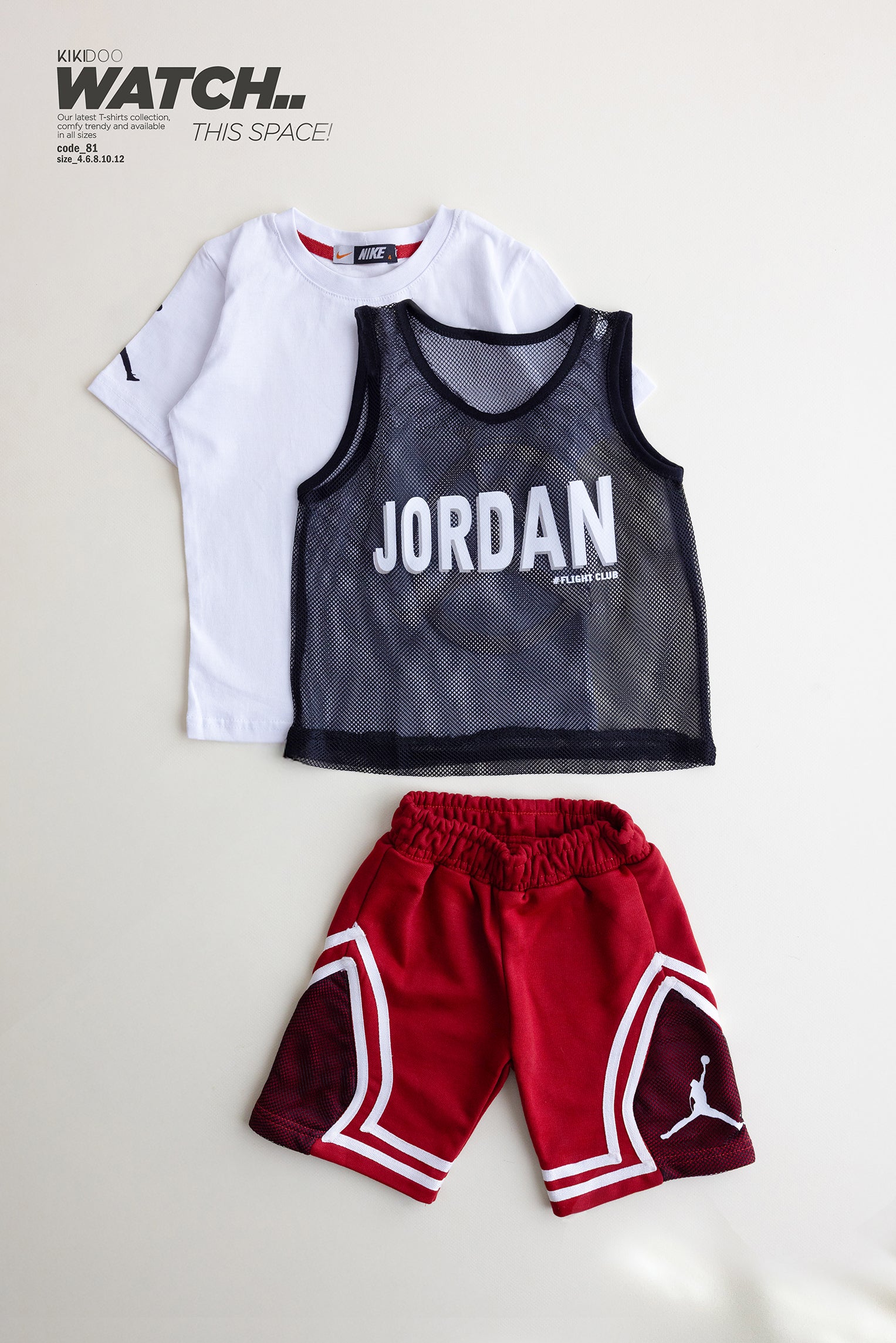 Jordan Basketball Boys' Set – Mesh Tank Over White Tee & Red Shorts