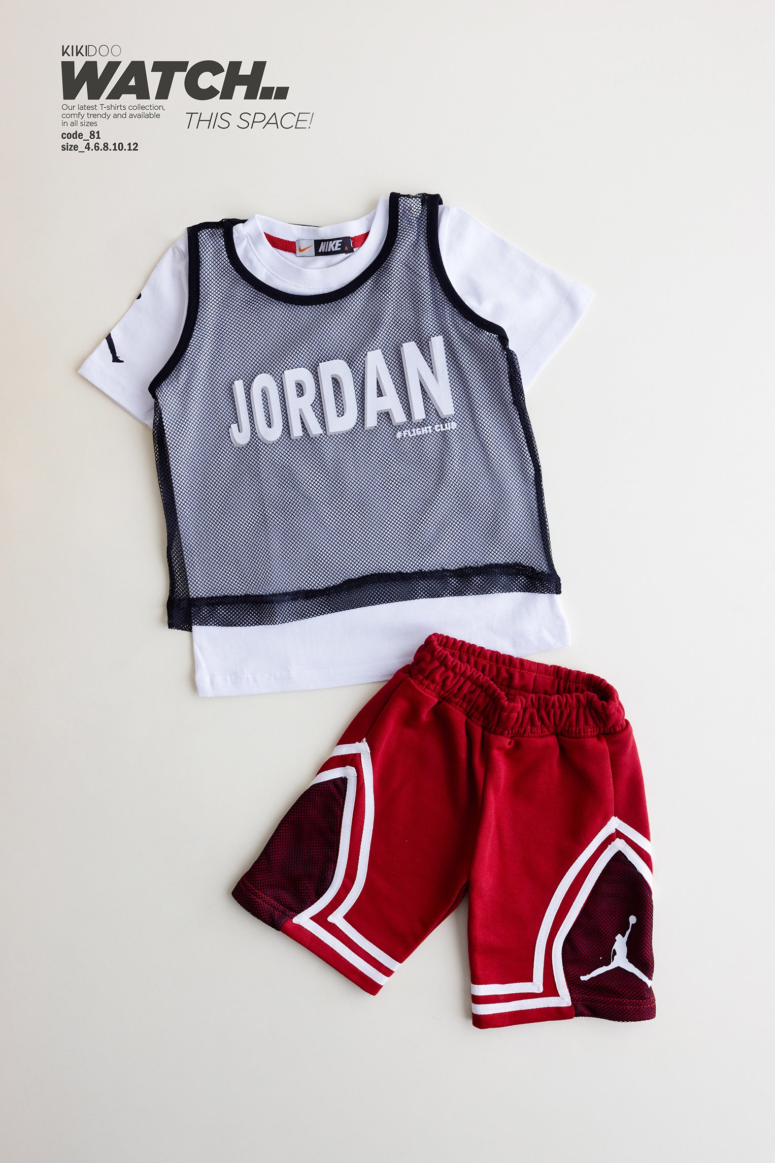 Jordan Basketball Boys' Set – Mesh Tank Over White Tee & Red Shorts