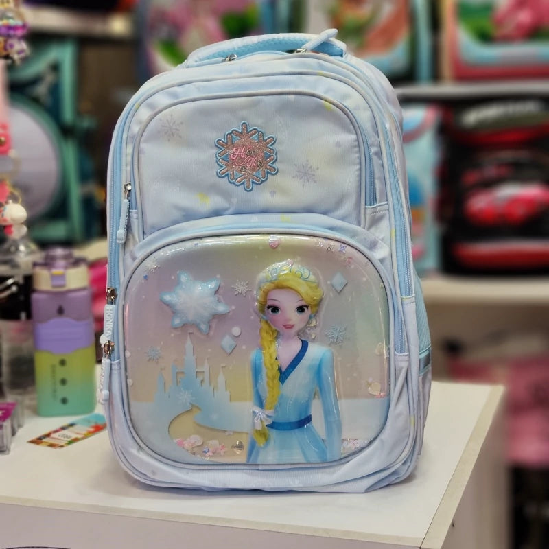 Girls Princess Snowflake School Backpack size 17– Light Blue