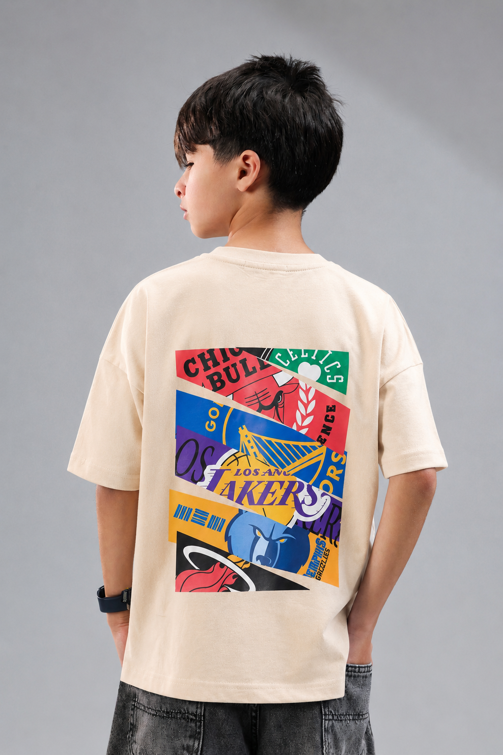 NBA Kids T-Shirt – Beige Basketball Graphic Streetwear Tee