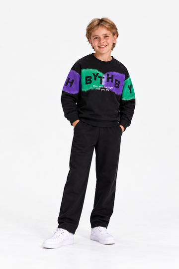 Boys’ Black Color Block Sweatshirt & Pants Set