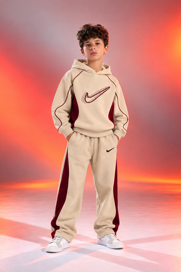 Boys’ Nike Beige & Burgundy Hoodie Tracksuit Set