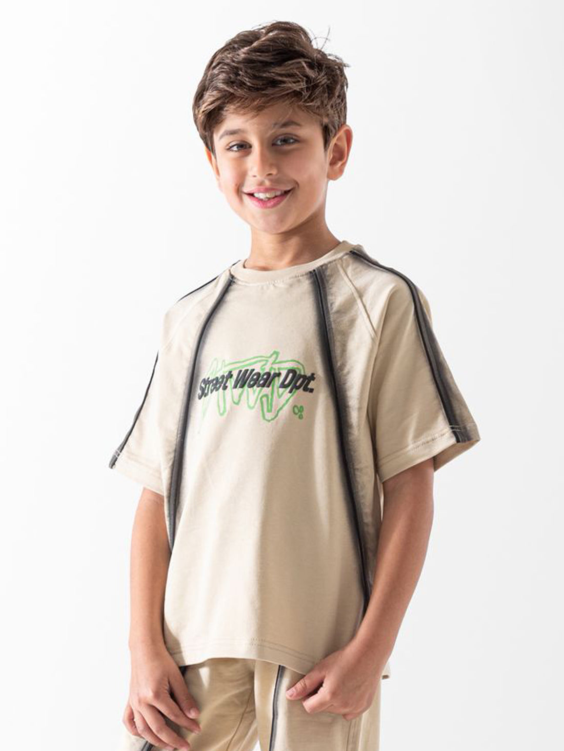 Kids beige streetwear printed t-shirt and shorts sport outfit - Kikidoo Kids Egypt