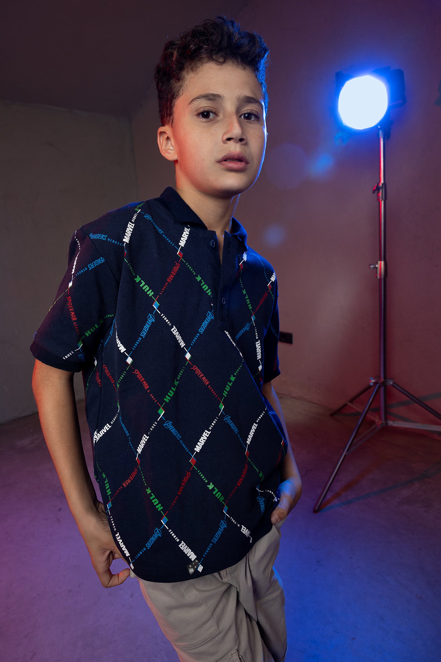 Boys' Marvel Polo Shirt – Superhero Pattern Print