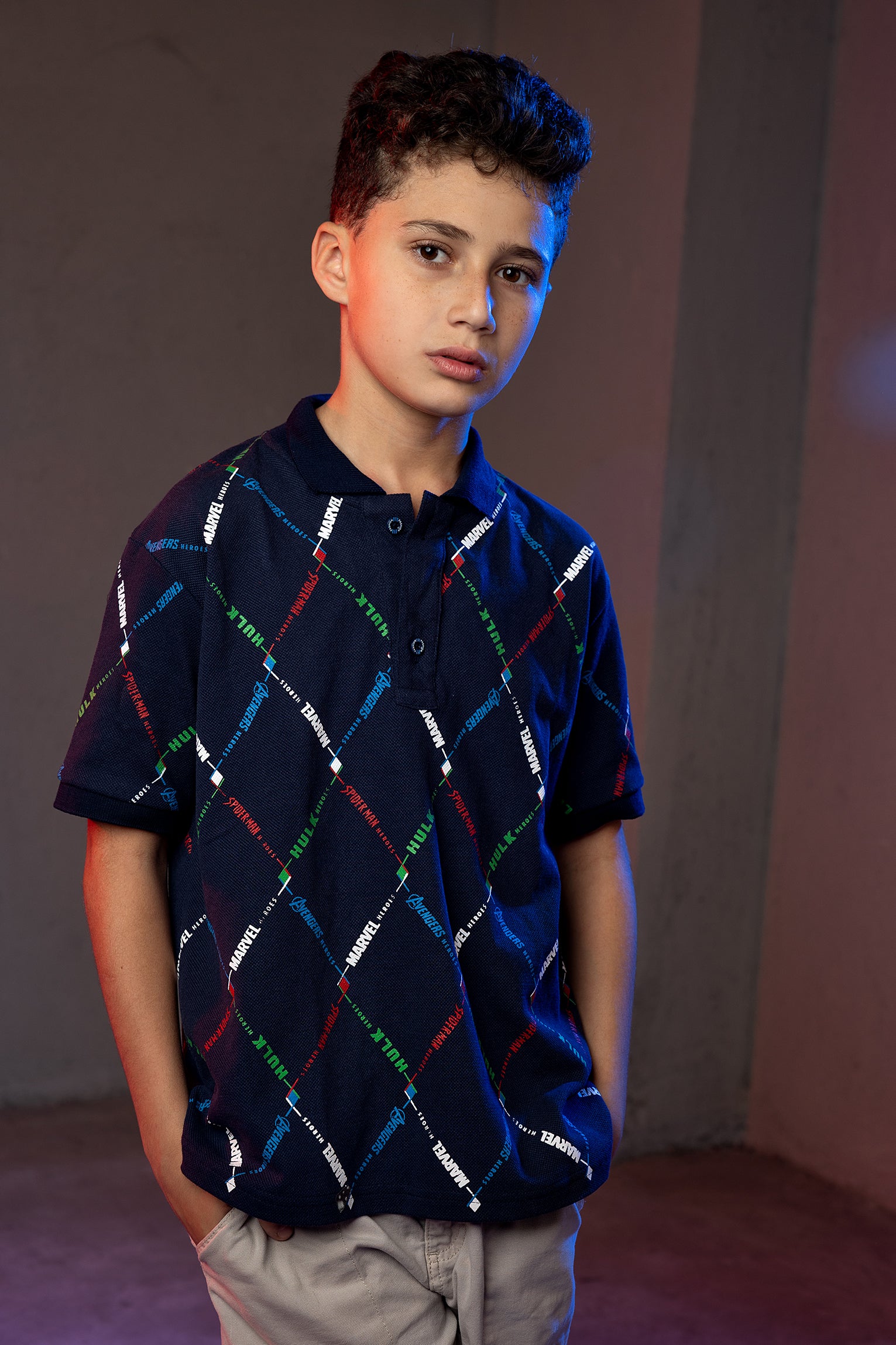 Boys' Marvel Polo Shirt – Superhero Pattern Print