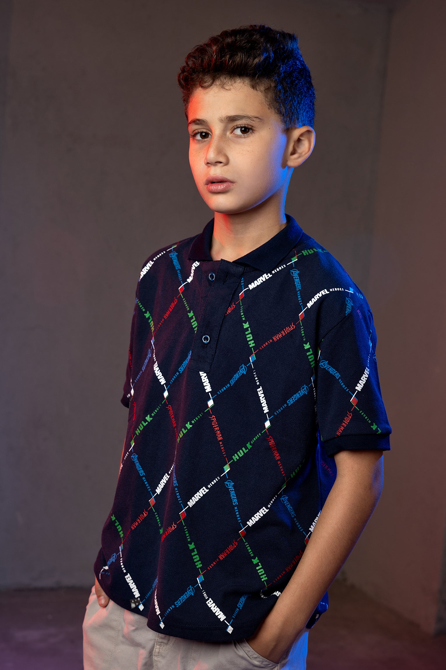 Boys' Marvel Polo Shirt – Superhero Pattern Print