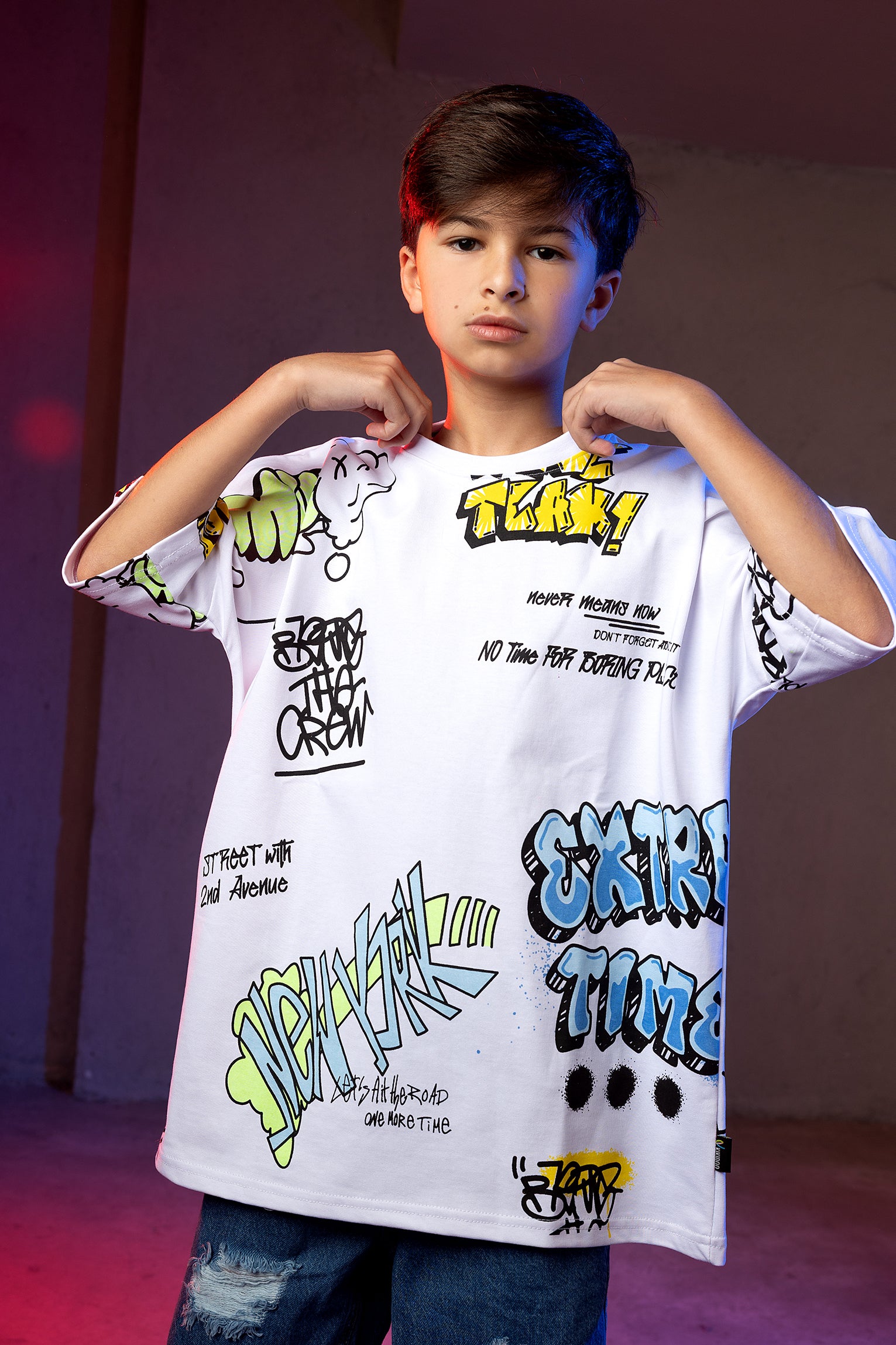 Boys' Graffiti Street Style T-Shirt - White Graphic Print