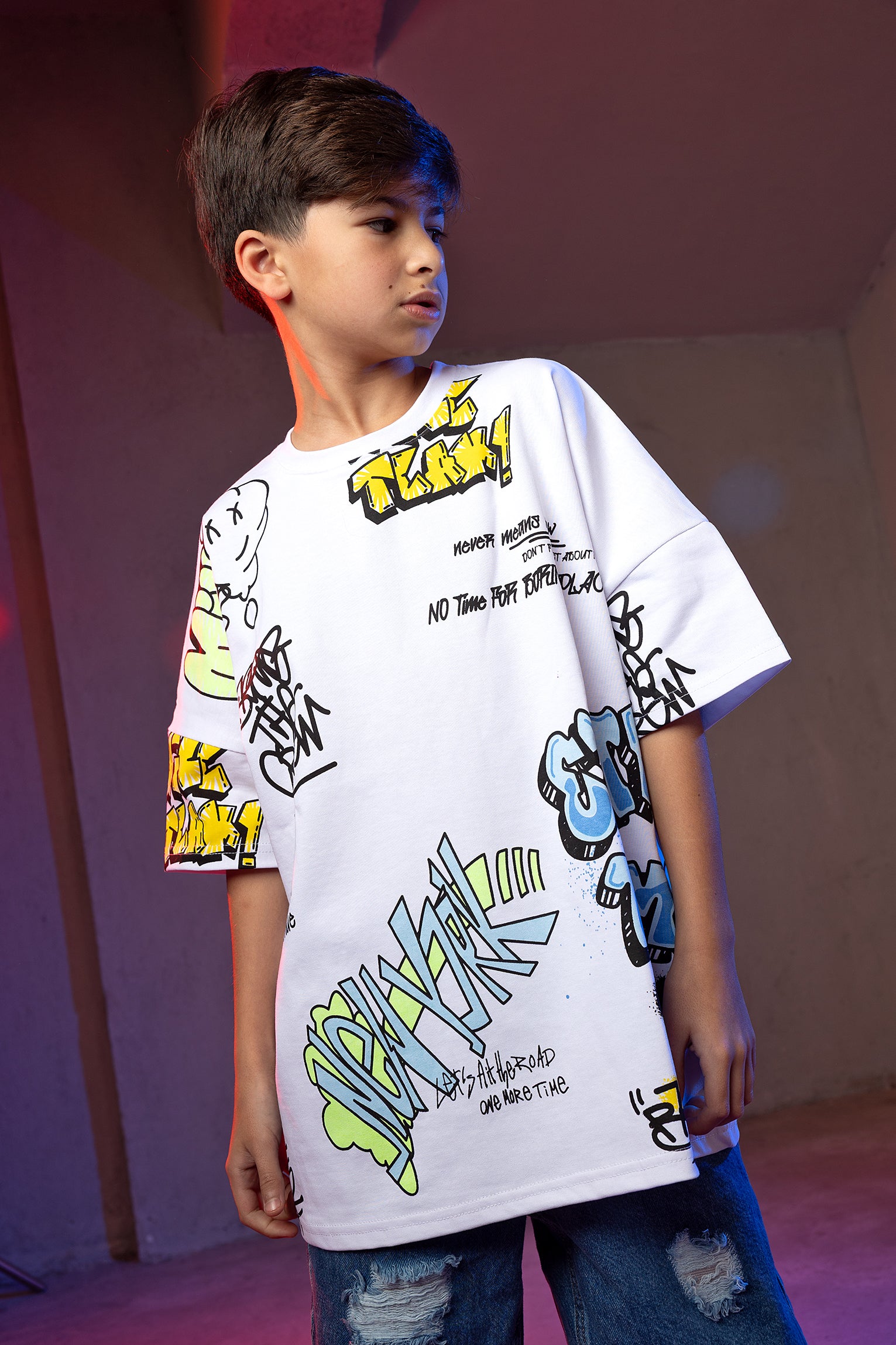 Boys' Graffiti Street Style T-Shirt - White Graphic Print