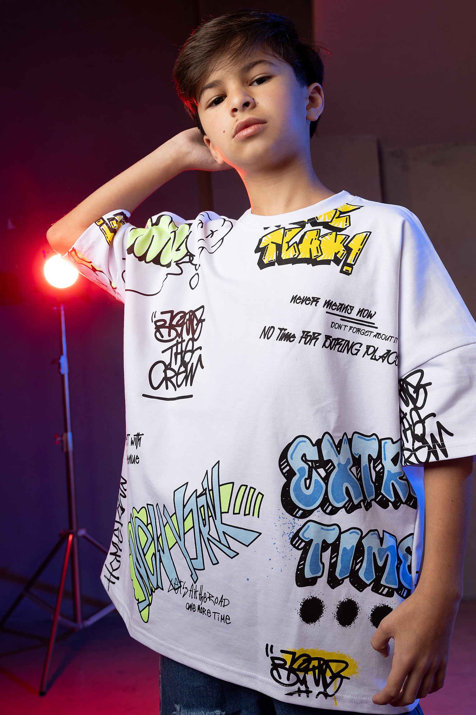 Boys' Graffiti Street Style T-Shirt - White Graphic Print