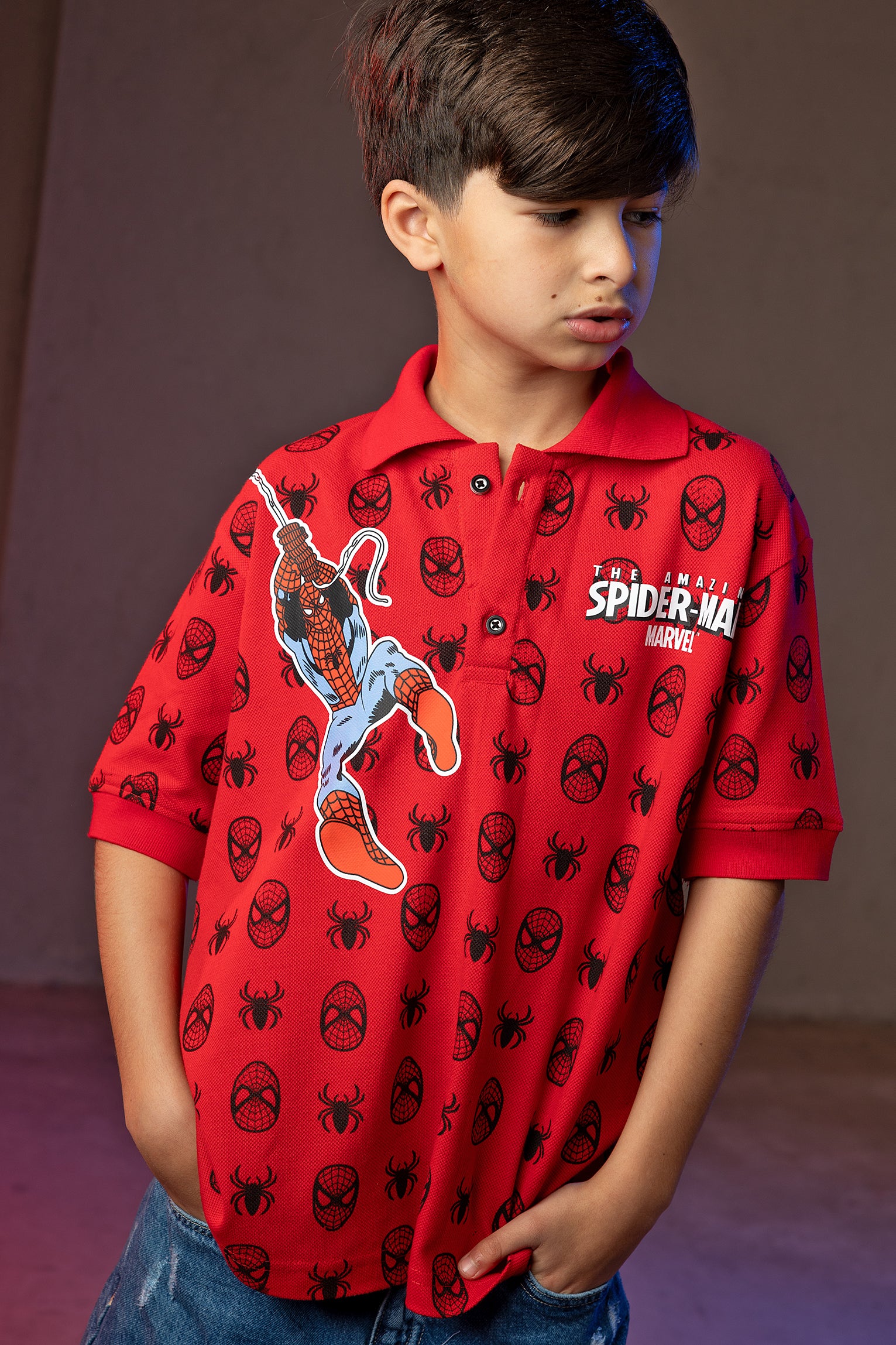 Boys' Spider-Man Polo Shirt – Iconic Web Pattern Print