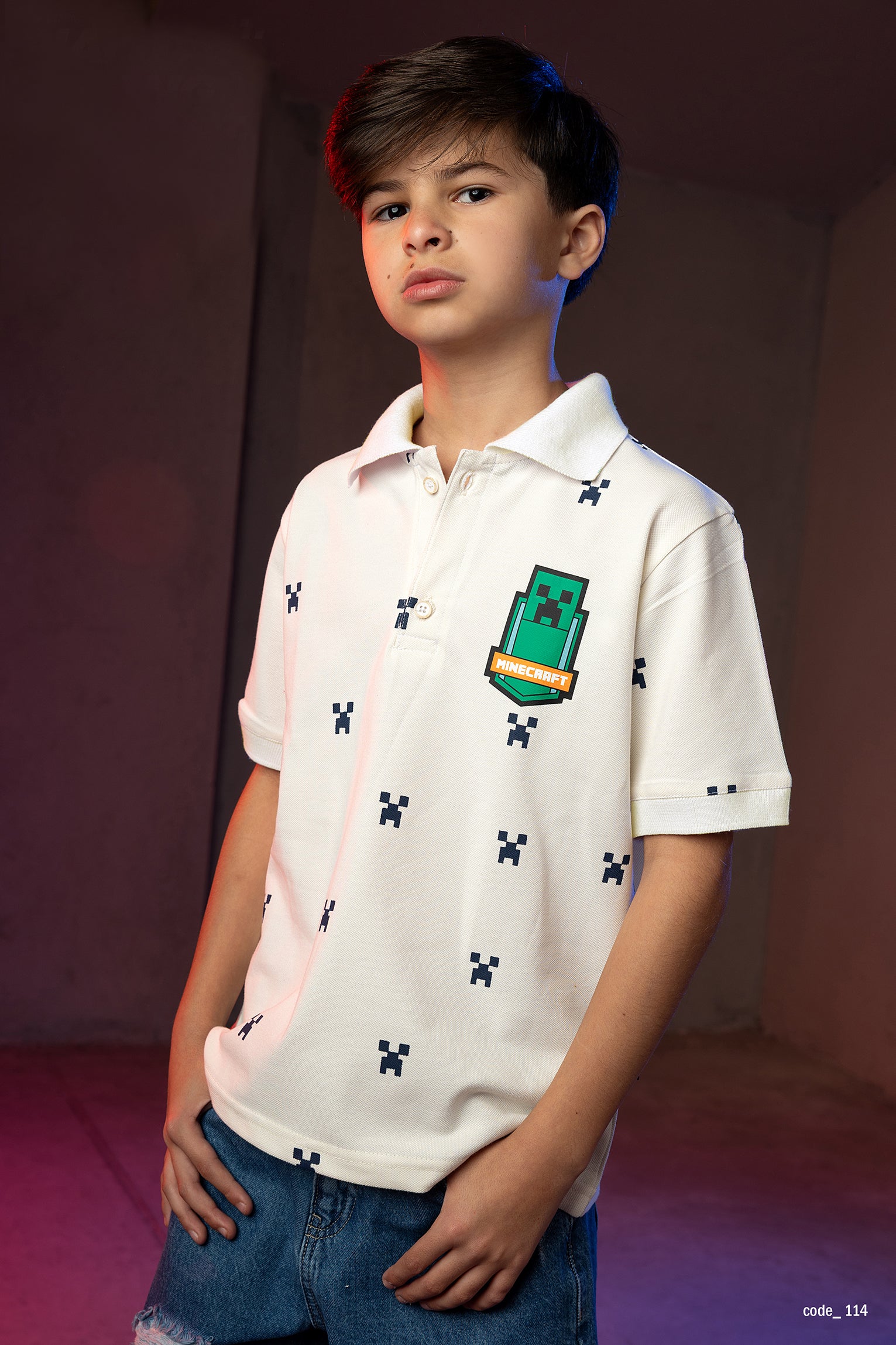Boys' Minecraft Polo Shirt – Creeper Pixel Print