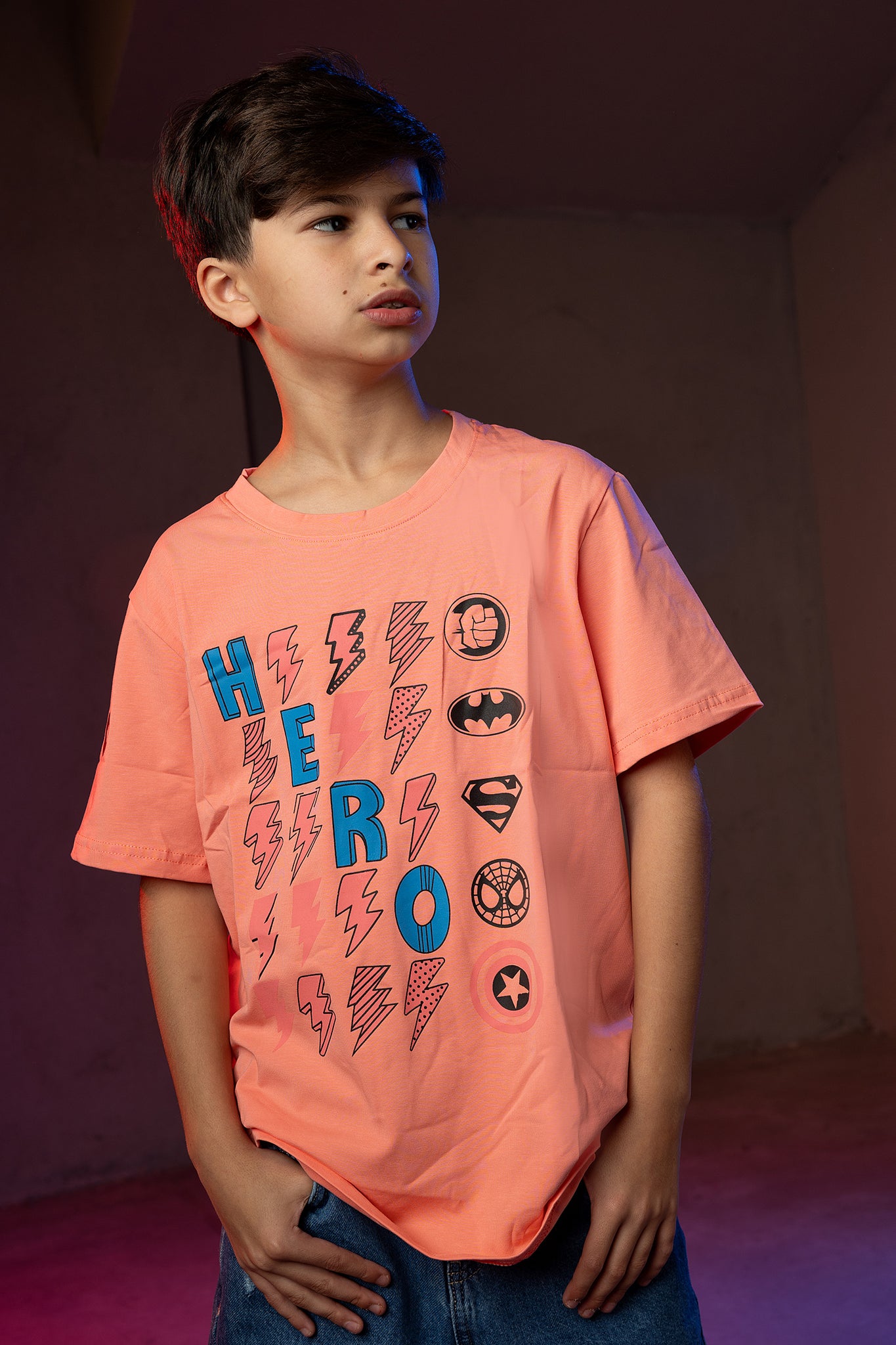 Boys' Hero T-Shirt – Superhero Symbols Graphic Print