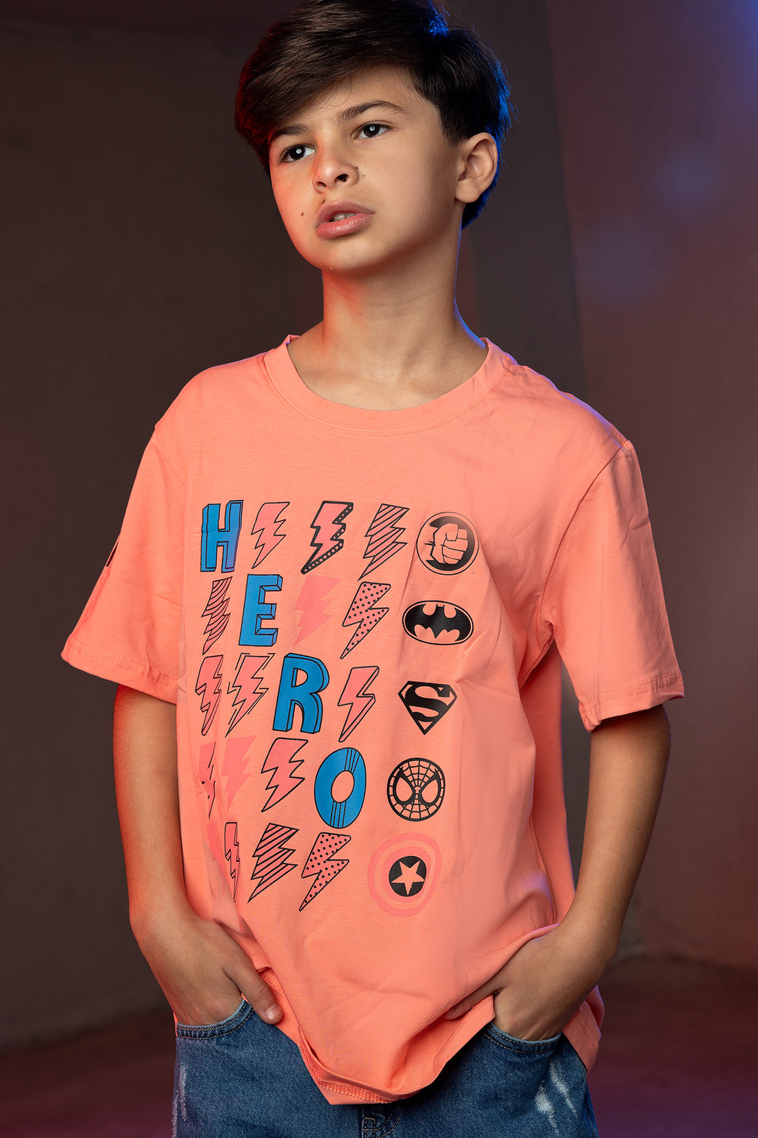 Boys' Hero T-Shirt – Superhero Symbols Graphic Print