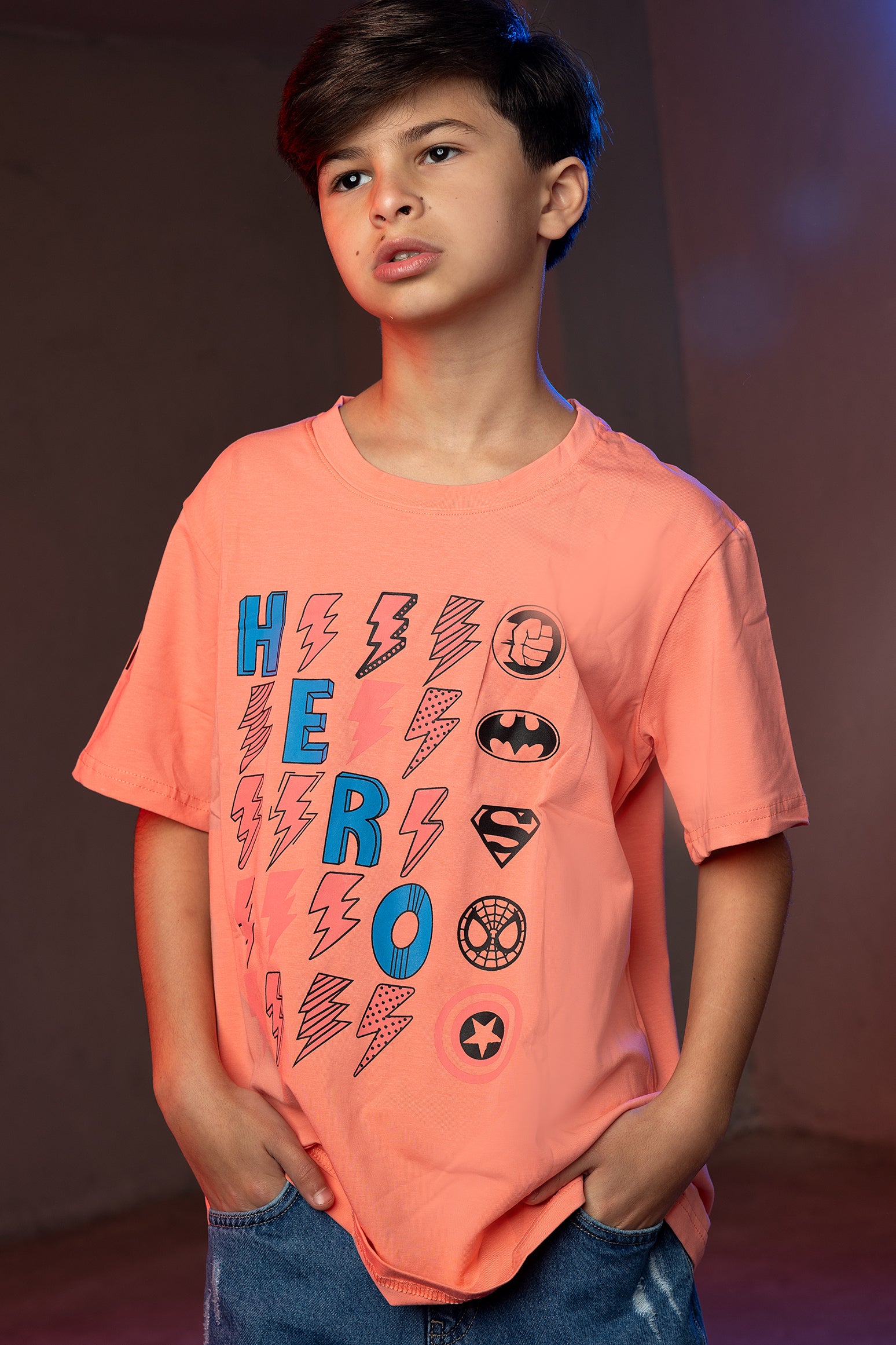 Boys' Hero T-Shirt – Superhero Symbols Graphic Print
