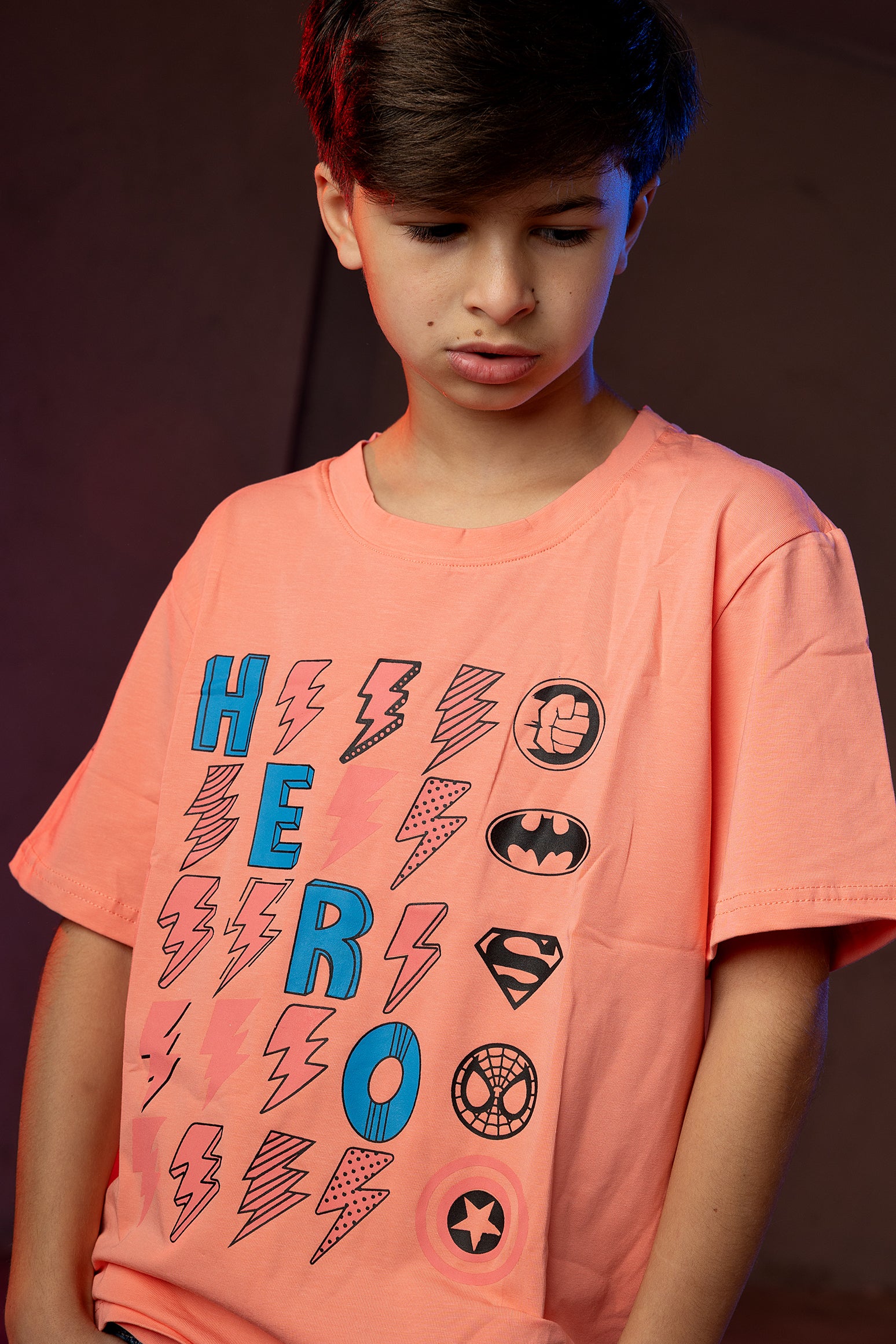 Boys' Hero T-Shirt – Superhero Symbols Graphic Print