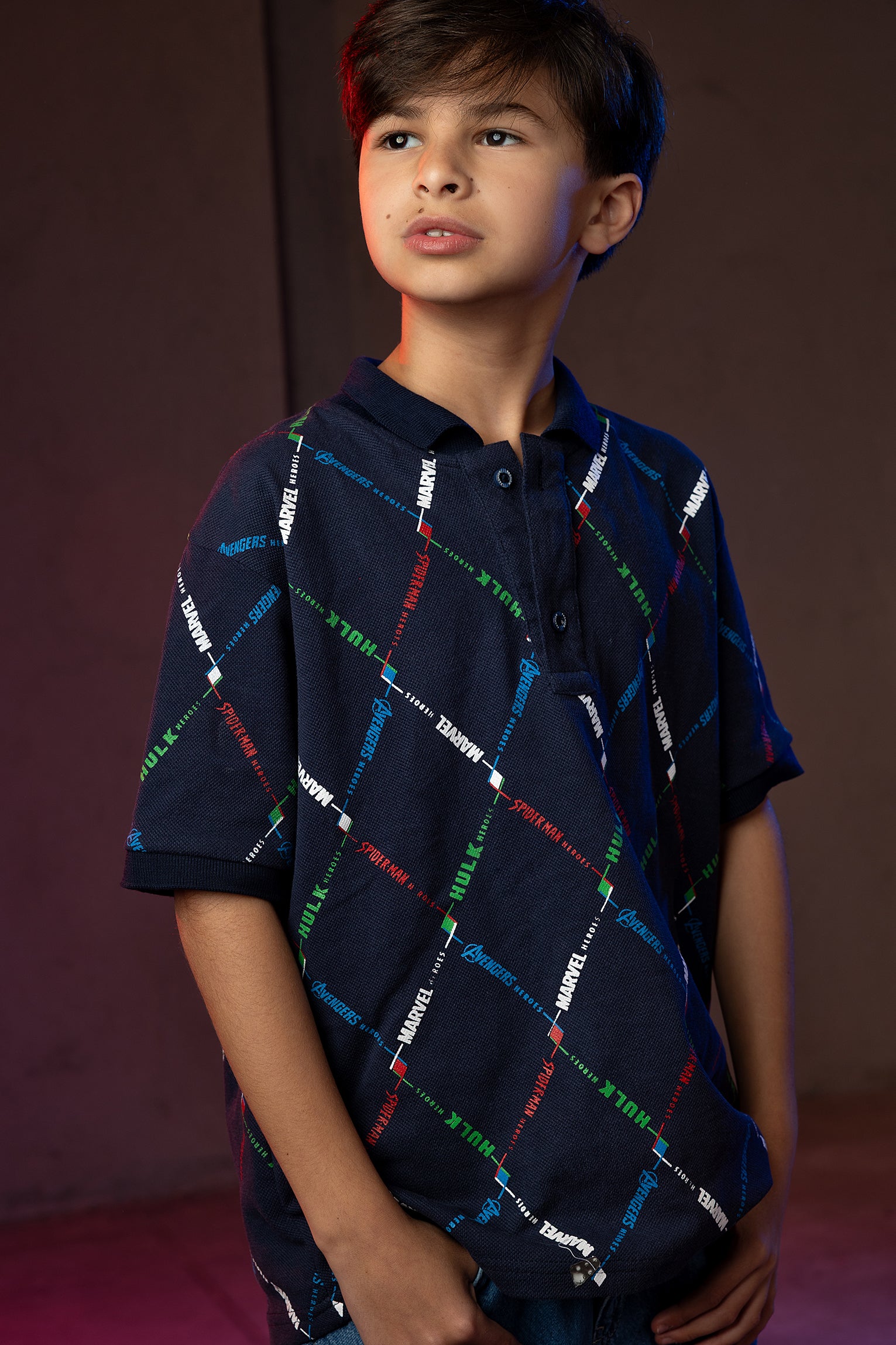 Boys' Marvel Polo Shirt – Superhero Pattern Print