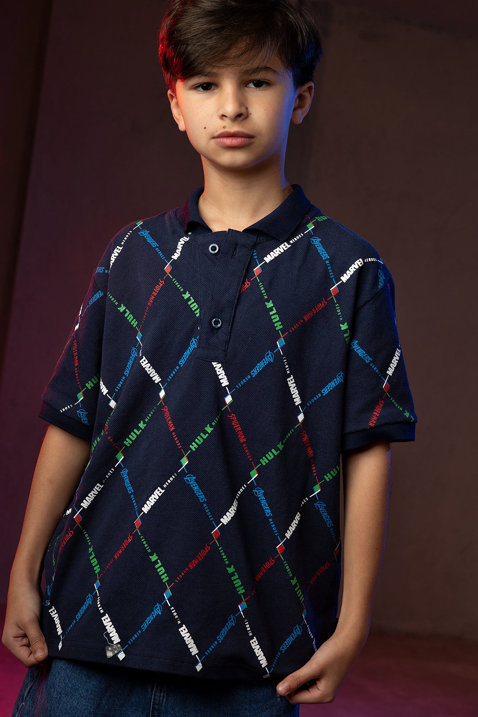 Boys' Marvel Polo Shirt – Superhero Pattern Print