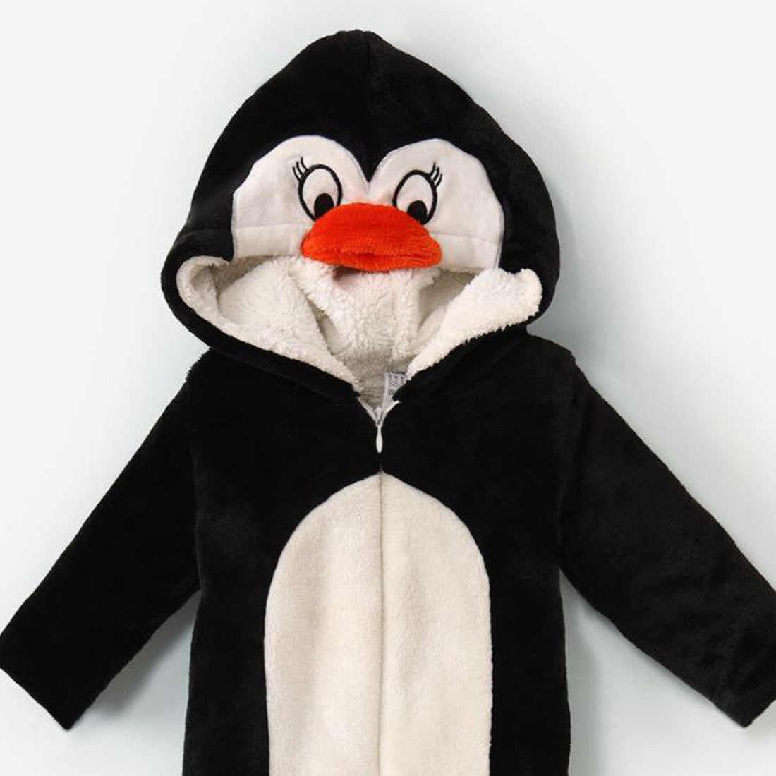 Penguin Baby Winter Romper – Cozy Fleece Hooded Suit