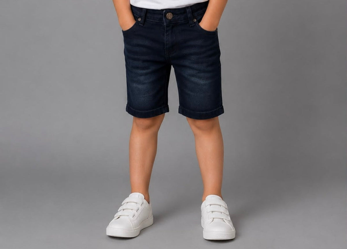 Boys’ Dark Wash Denim Shorts – Classic Stretch Casual Jean Shorts for Kids