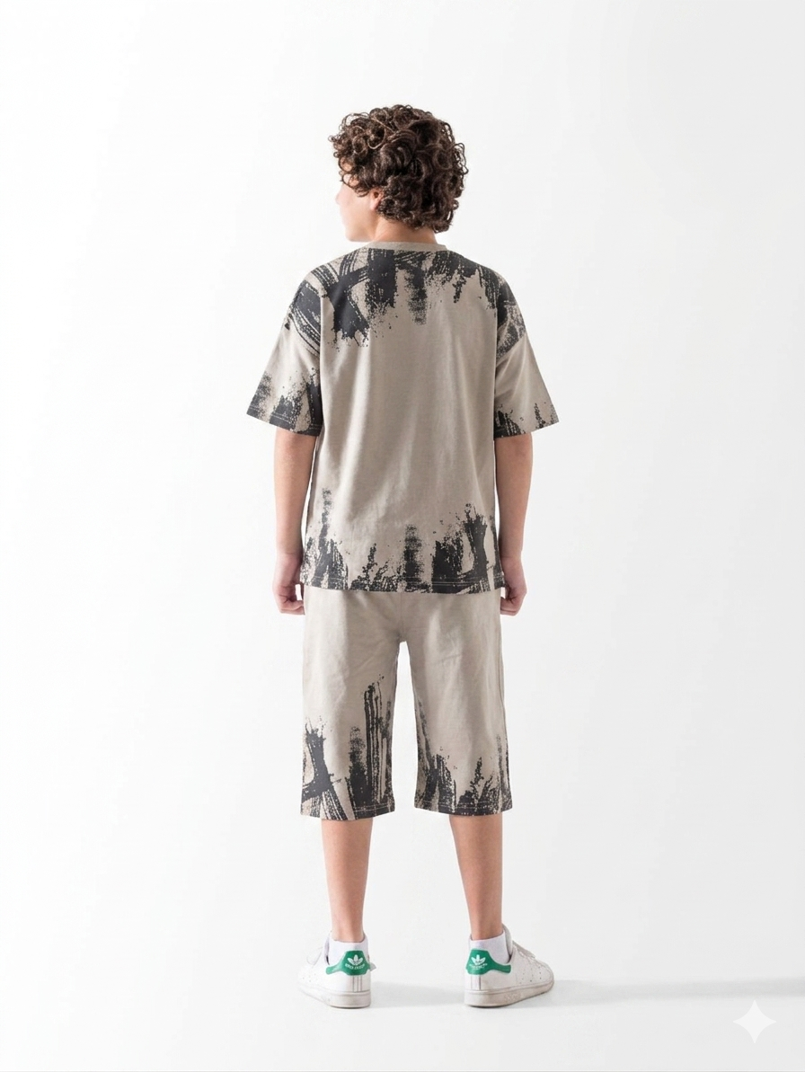 Kids Gallery Dept beige printed t-shirt and shorts summer set - Kikidoo Kids Egypt