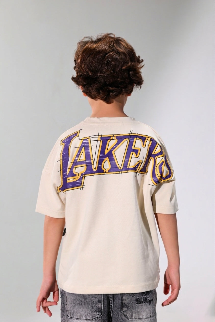 Lakers  Kids T-Shirt – Beige Basketball Streetwear Tee