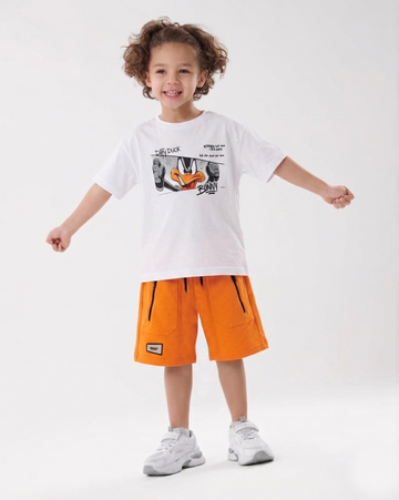 Kids Looney Tunes Summer Set – White Graphic Tee & Orange Shorts