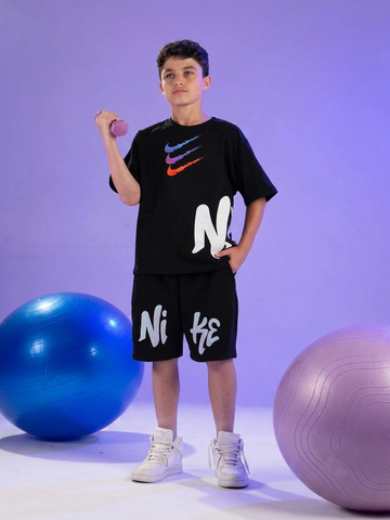Boys Black Graphic T-Shirt & Shorts Set – Athletic Streetwear