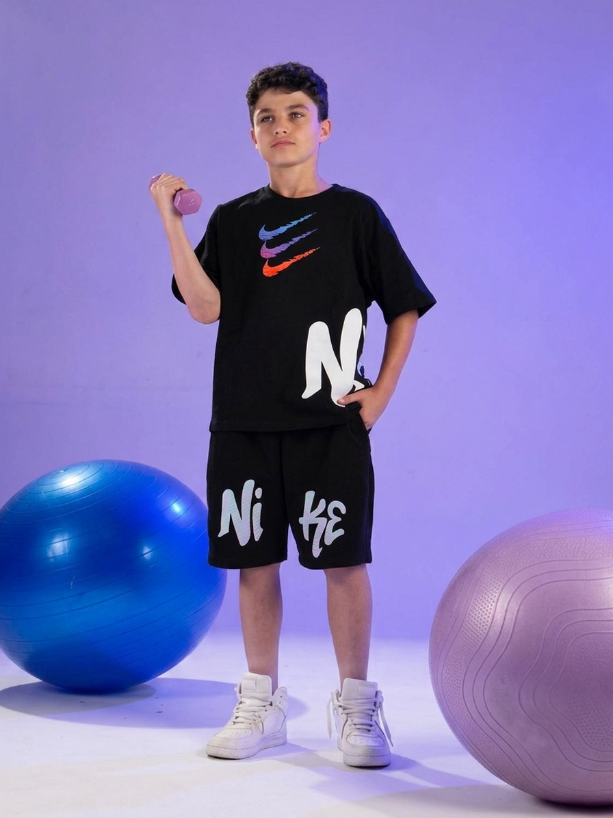 Boys Black Graphic T-Shirt & Shorts Set – Athletic Streetwear