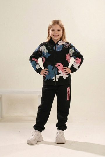 Kids Floral Sports Set – Black Base with Colorful Print k