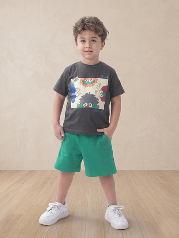 Kids cartoon cotton t-shirt and green shorts summer set - Kikidoo Kids Egypt