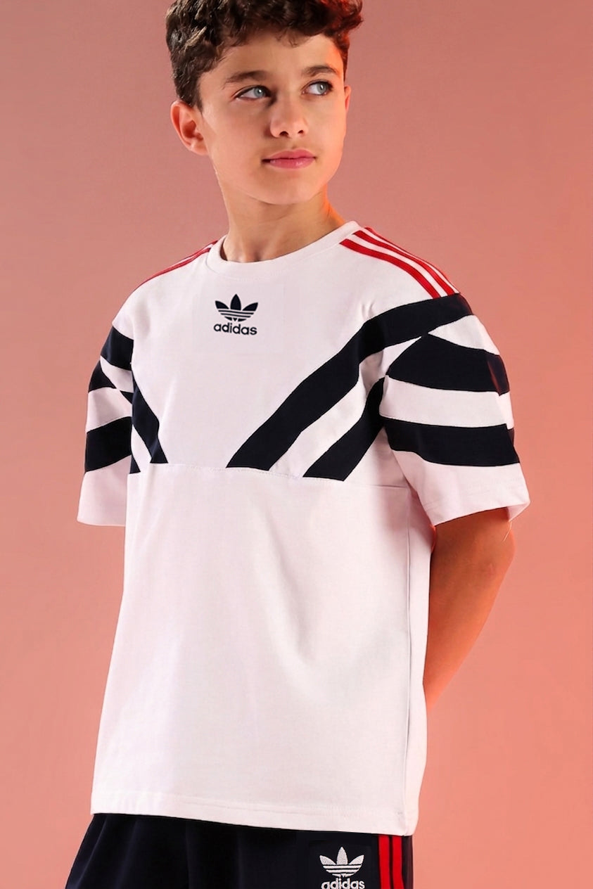 Boys White Athletic T-Shirt & Black Sports Shorts Set