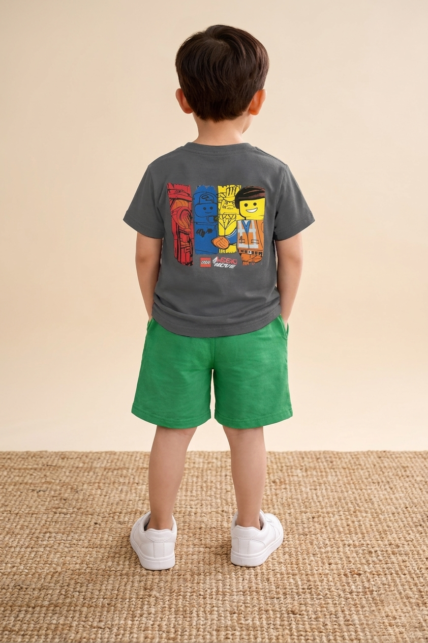 Boys grey graphic t-shirt and green shorts casual summer outfit - Kikidoo Kids Egypt