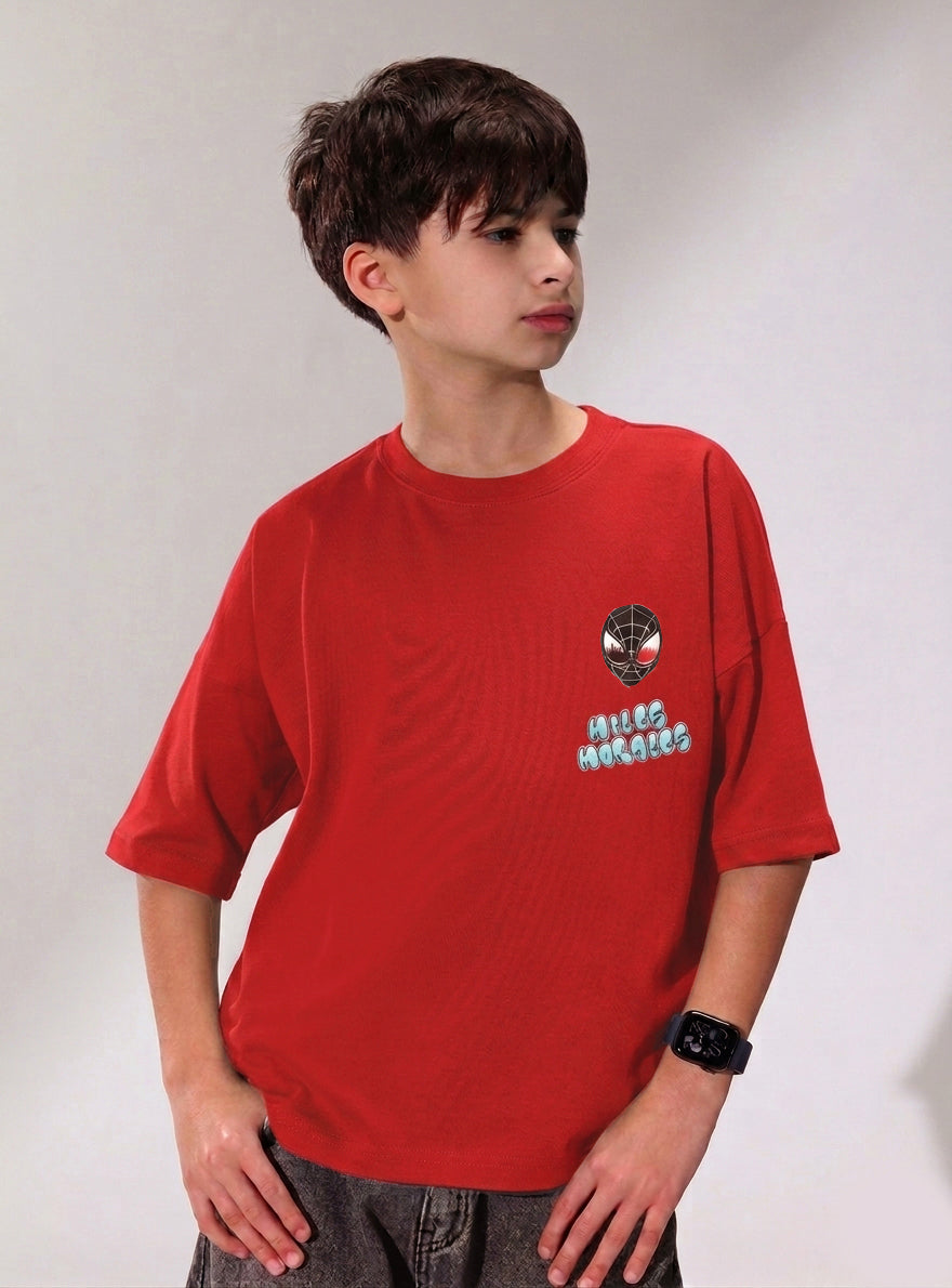 Boys Spider-Man Red T-Shirt – Miles Morales Front & Back Print