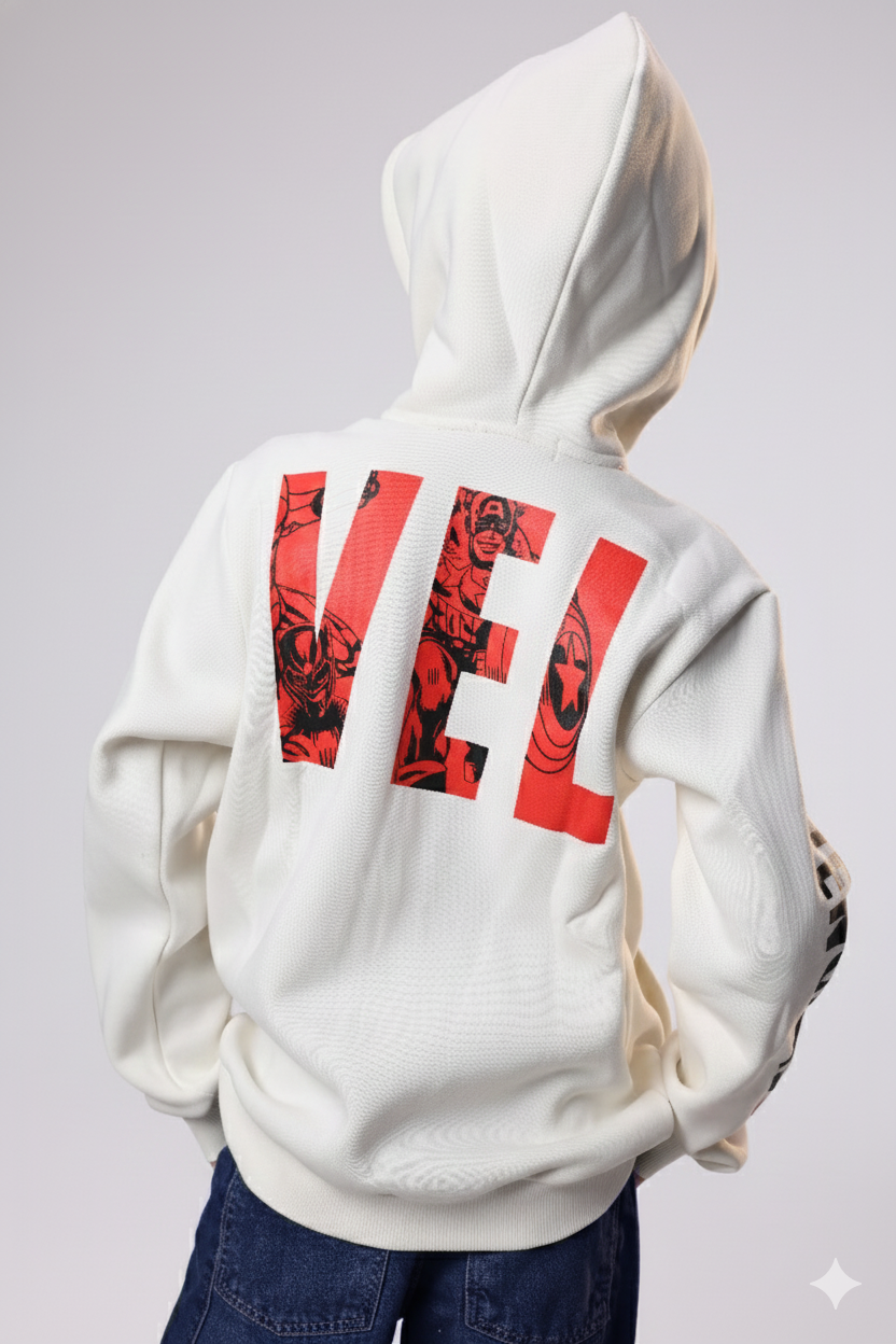 Boys’ Marvel Zip-Up Hoodie – Off White kids