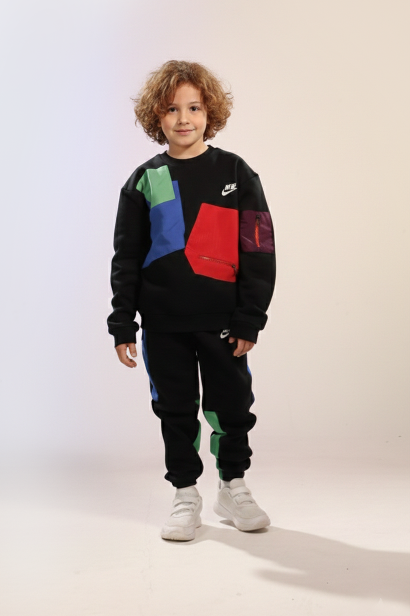 Kids Streetwear Tracksuit – Color Block Sweatshirt & Jogger Set k