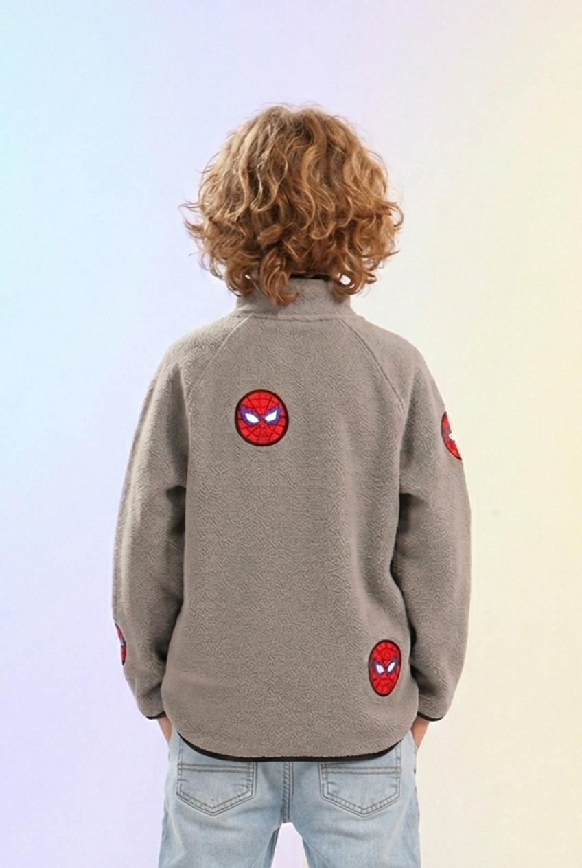 Spider Kids Fleece Sweatshirt – Grey Half Zip Winter Pullover for Boys