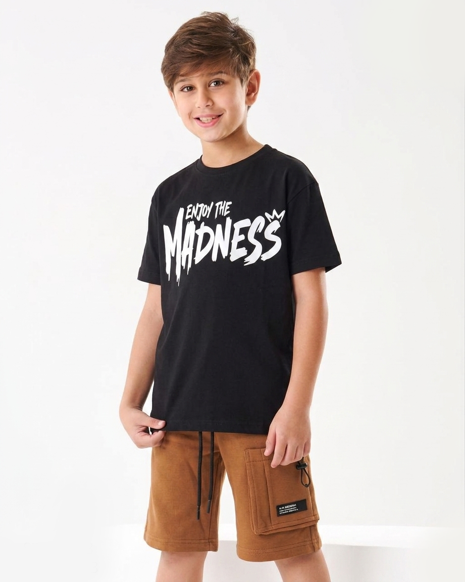 Boys “Enjoy The Madness” Summer Set – Graphic T-Shirt & Cargo Shorts