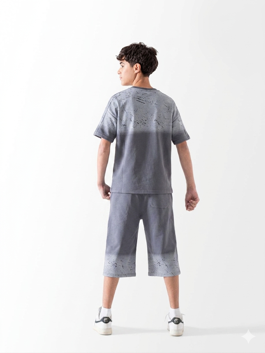 Teen 555 Saturday dark grey graphic t-shirt and shorts summer set - Kikidoo Kids Egypt