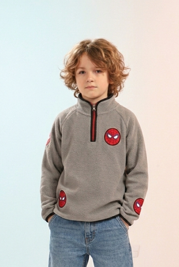 Kids spider fleece sweatshirt grey half zip winter pullover - Kikidoo Kids Egypt