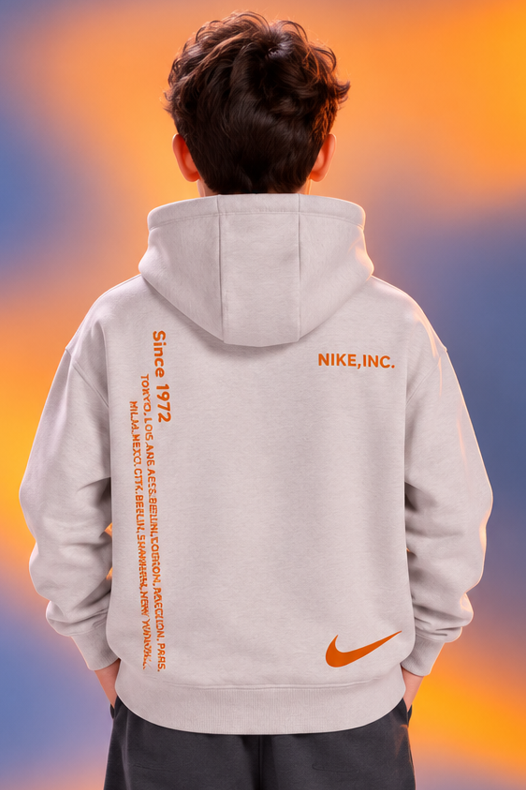 Boys’ Nike Orange Splash Hoodie & Jogger Set – Light Grey & Dark Grey