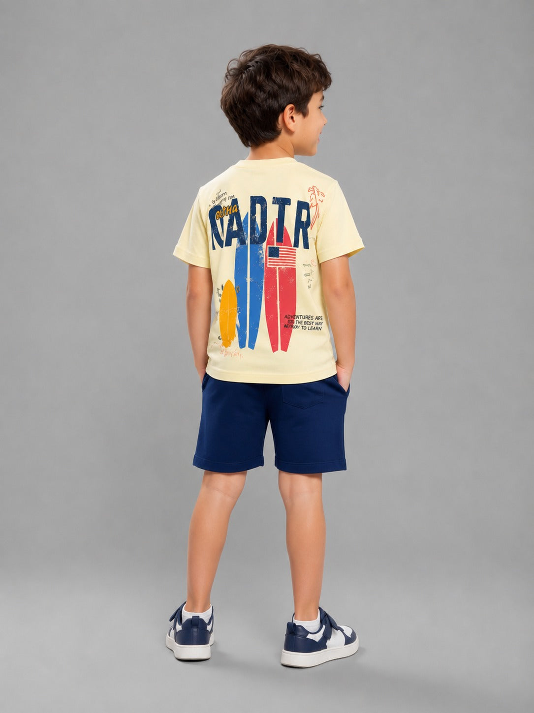 Boys Cactus Adventure Cotton T-Shirt & Shorts Set – Cream & Navy