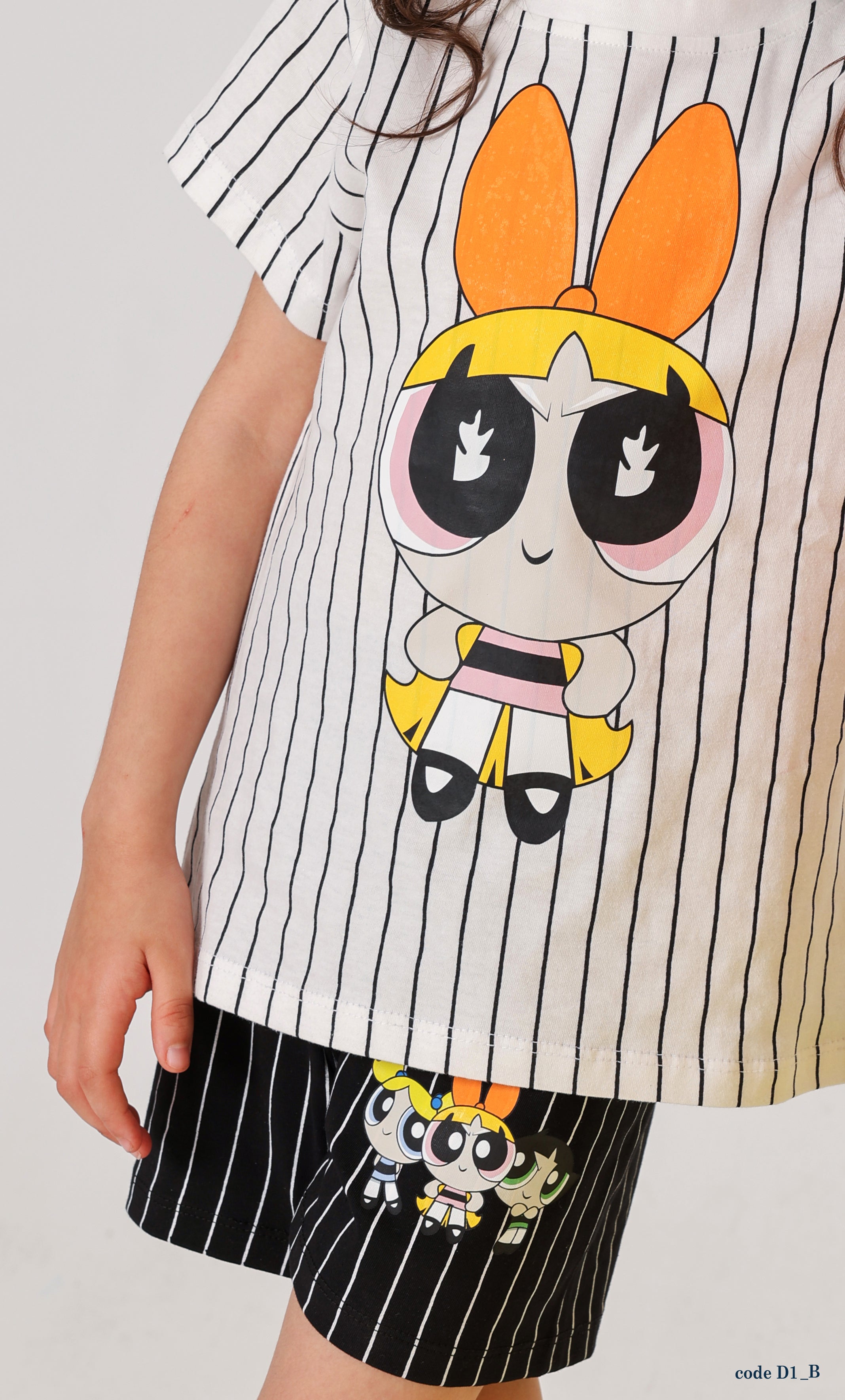 Girls Cartoon Print Pajama Set – Striped Summer pajama