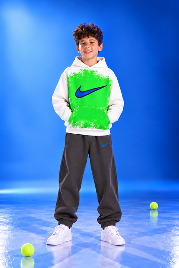 Boys’ Nike Neon Green Hoodie & Jogger Set – White & Dark Grey