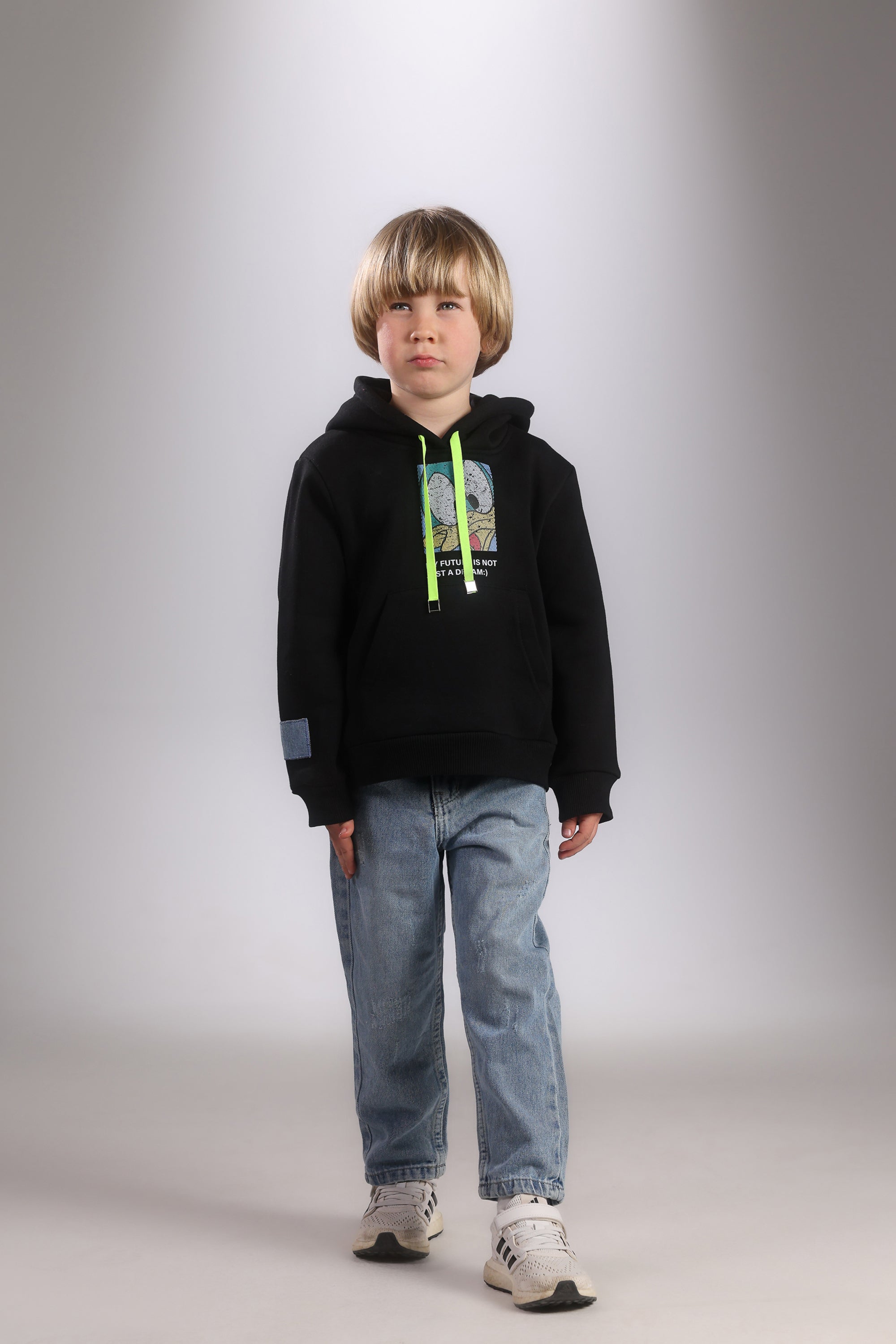Boys 2-Piece Hoodie & Denim Set – Graphic Print Black Hoodie