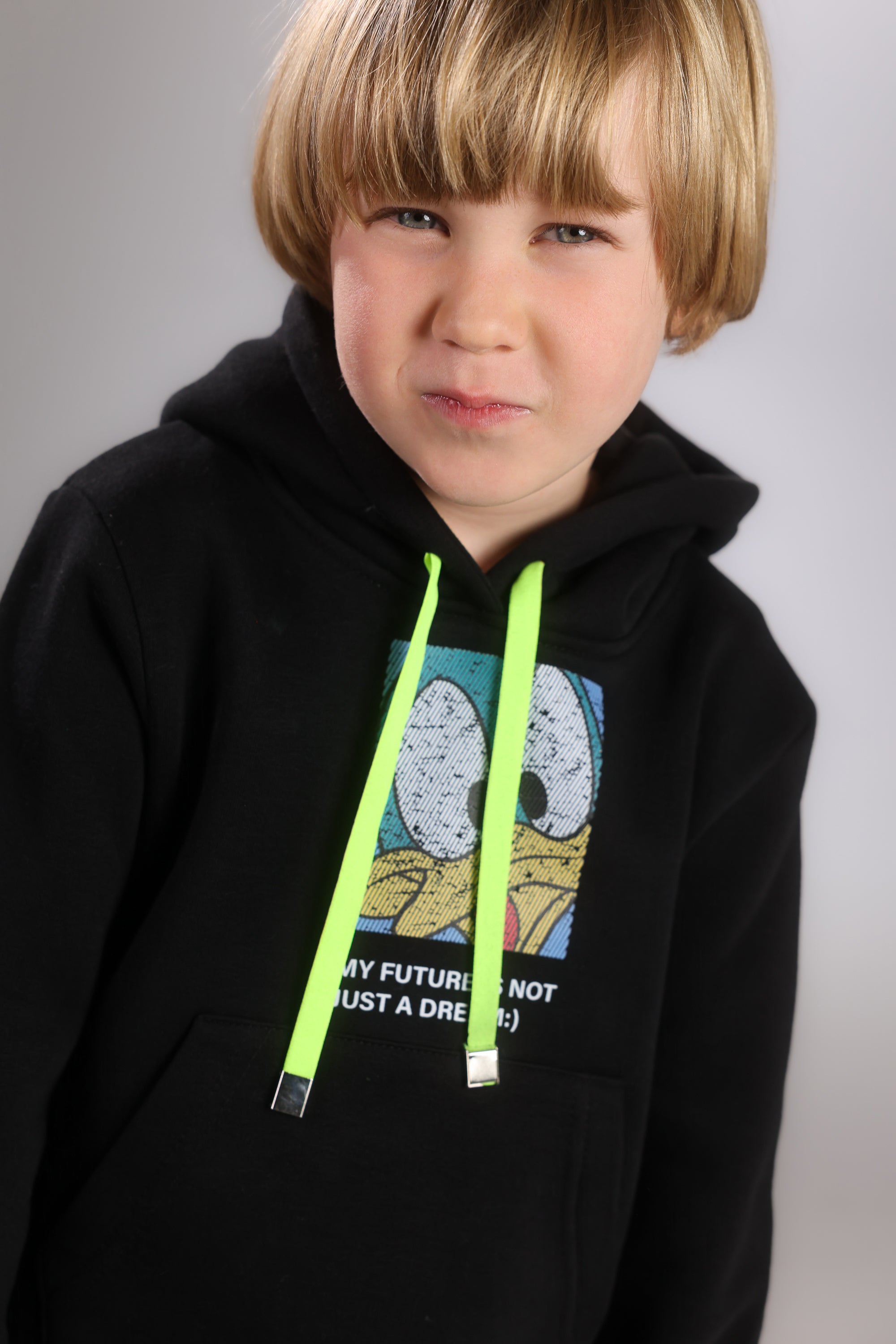 Boys 2-Piece Hoodie & Denim Set – Graphic Print Black Hoodie